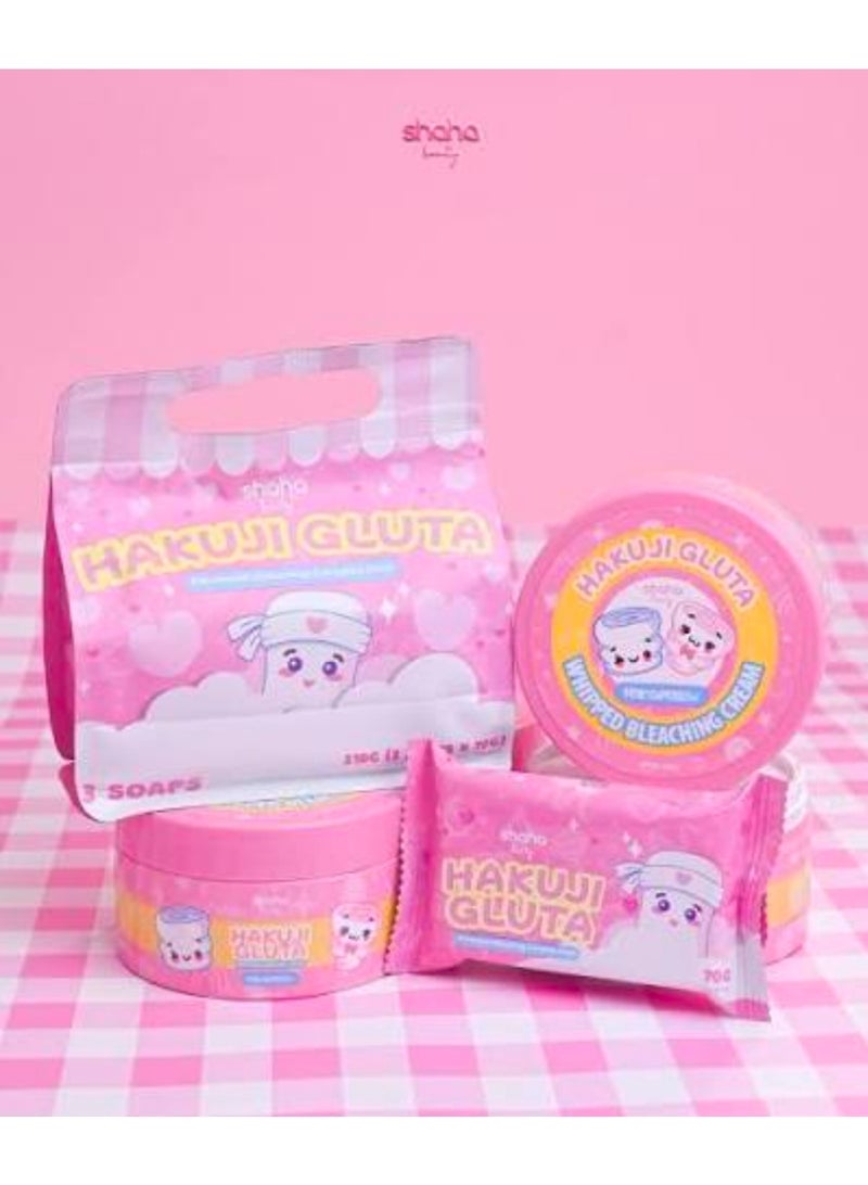Shaha beauty HAKUJI GLUTA Advanced Bleaching Complex soap 3soaps 210g(3soapsx70g)+HAKUJI GLUTA SHAHA WHIPPED BLEACHING CREAM ML200 - Image 1
