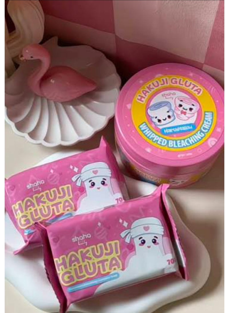 Shaha beauty HAKUJI GLUTA Advanced Bleaching Complex soap 3soaps 210g(3soapsx70g)+HAKUJI GLUTA SHAHA WHIPPED BLEACHING CREAM ML200 - Image 2