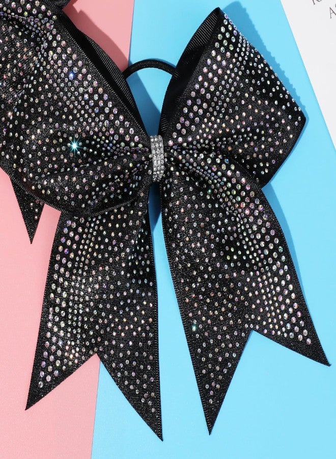 DEEKA 1 PCS 8" Large Glitter Cheer Bows with Iridescent Rhinestones Colorful Stiff Hair Elastic Band Ponytail Holder for Cheerleader Girls Sports (Black) - Image 4