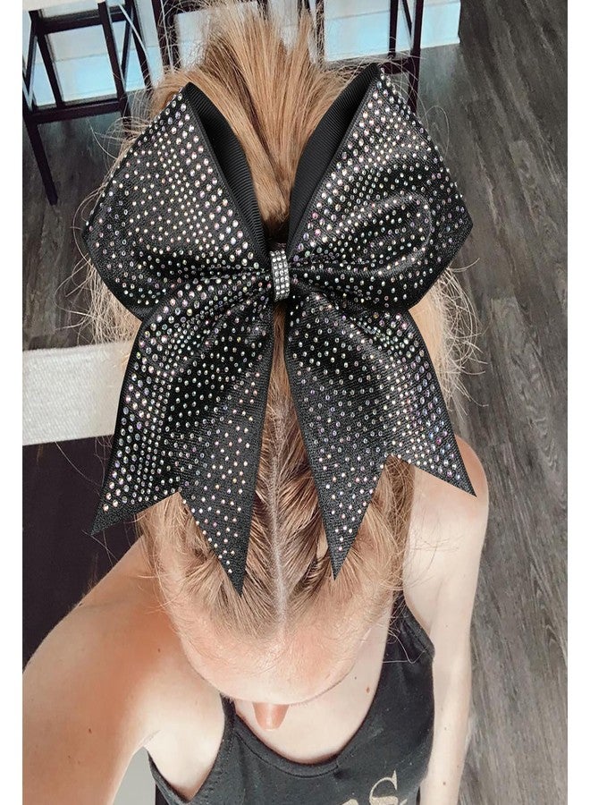 DEEKA 1 PCS 8" Large Glitter Cheer Bows with Iridescent Rhinestones Colorful Stiff Hair Elastic Band Ponytail Holder for Cheerleader Girls Sports (Black) - Image 5