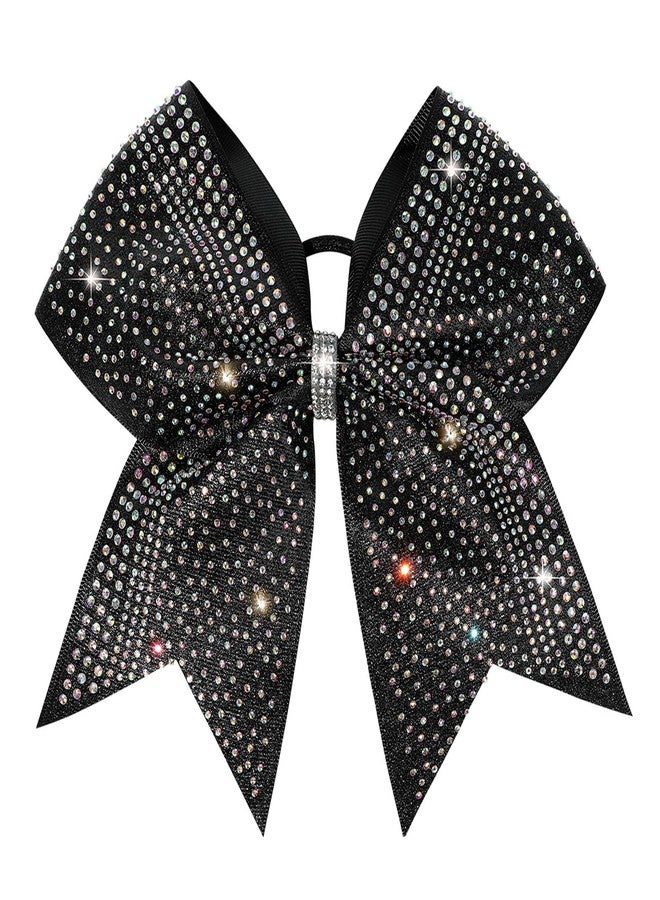 DEEKA 1 PCS 8" Large Glitter Cheer Bows with Iridescent Rhinestones Colorful Stiff Hair Elastic Band Ponytail Holder for Cheerleader Girls Sports (Black) - Image 1