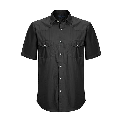 Double Pump Mens Short Sleeve Western Shirts with Pearl Snap Button Up Casual Regular Fit Plaid Shirts (Black-22D,X-Large) - Image 1