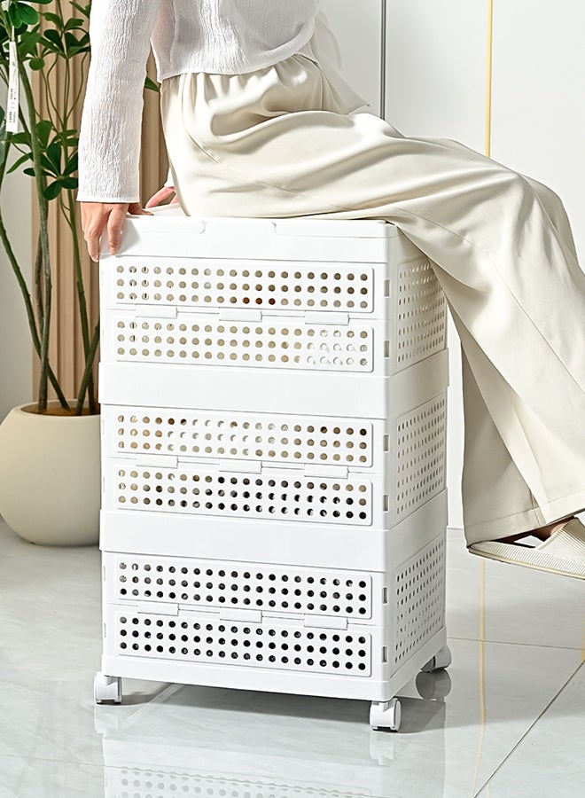 RollsTimi  Foldable 3 Tier Storage Basket with Wheels & Handles – Portable Storage Boxes, Multi Functional Storage Bin for Bedroom, Dorm, Bathroom,Toy Storage - Image 2