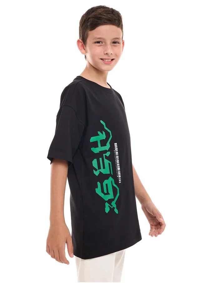 victor and jane Round Neck Graphic Print Oversized T-Shirt by Styli