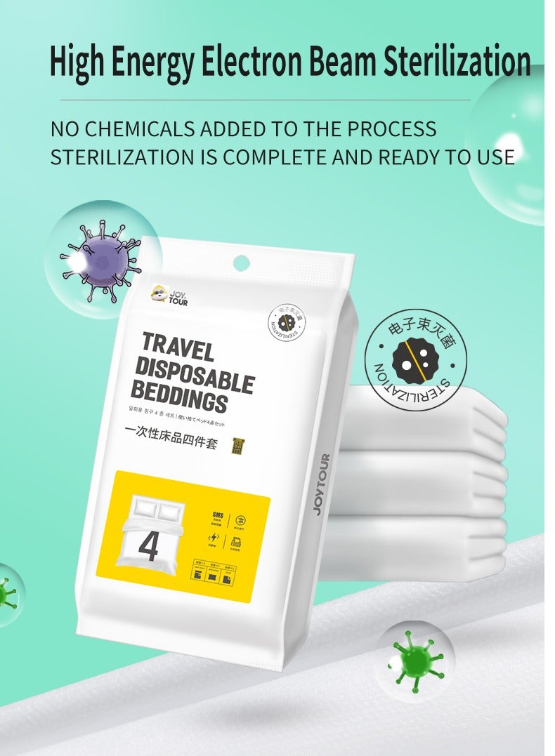 4 Pack Disposable Bed Sheets for Travel, Portable Disposable Bedding Set with Bed Sheet*1/Quilt Cover*1/Pillowcases*2 Disposable Bed Sheets King Size for Travel Business Trip Camping Hotel. - Image 2