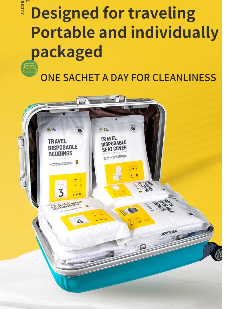 4 Pack Disposable Bed Sheets for Travel, Portable Disposable Bedding Set with Bed Sheet*1/Quilt Cover*1/Pillowcases*2 Disposable Bed Sheets King Size for Travel Business Trip Camping Hotel. - Image 3