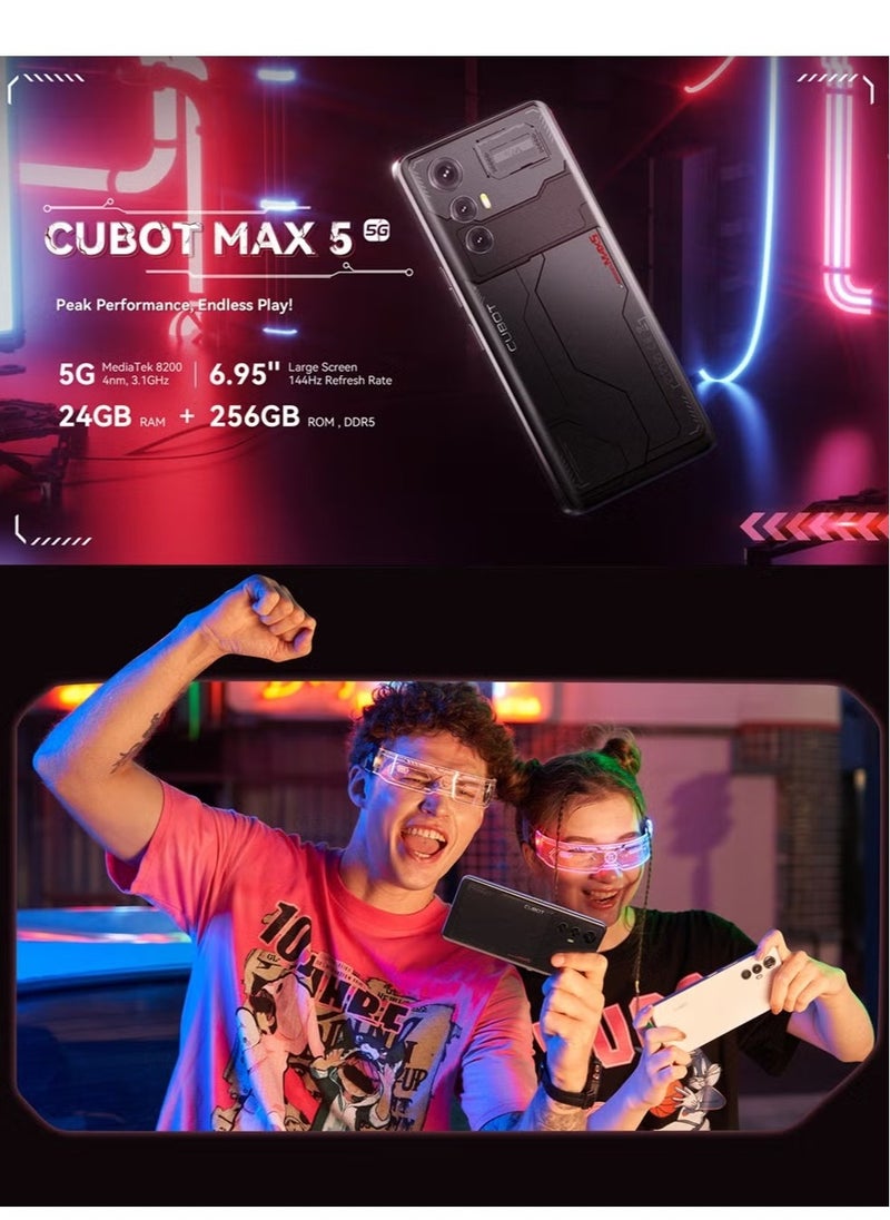 Cubot - MAX 5 Smartphone 6.95-Inch FHD+ Display 5G Android 14 Octa-core Processor Game Mobile Phone 12GB RAM 256GB ROM 5100mAh Battery 100MP+32MP Camera Wi-Fi6 Dual SIM NFC TECH Black - Image 1