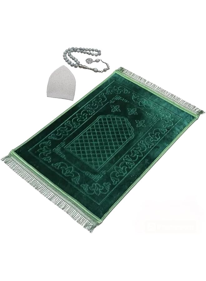 erorex Luxurious Portable Islamic Prayer Mat Soft Supportive Green 30.48 X 106.68 Cm Ages