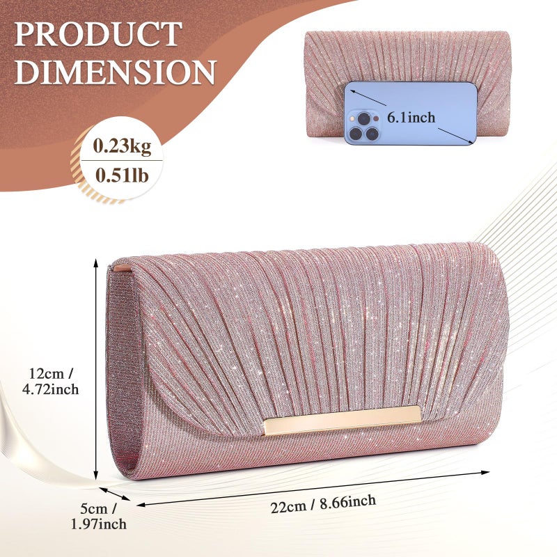 UBAYMAX Evening Bag Clutch Purses for Women Handbags Shoulder Crossbody Wedding Bag for Prom Cocktail Party Wedding (Rose Gold) - Image 3