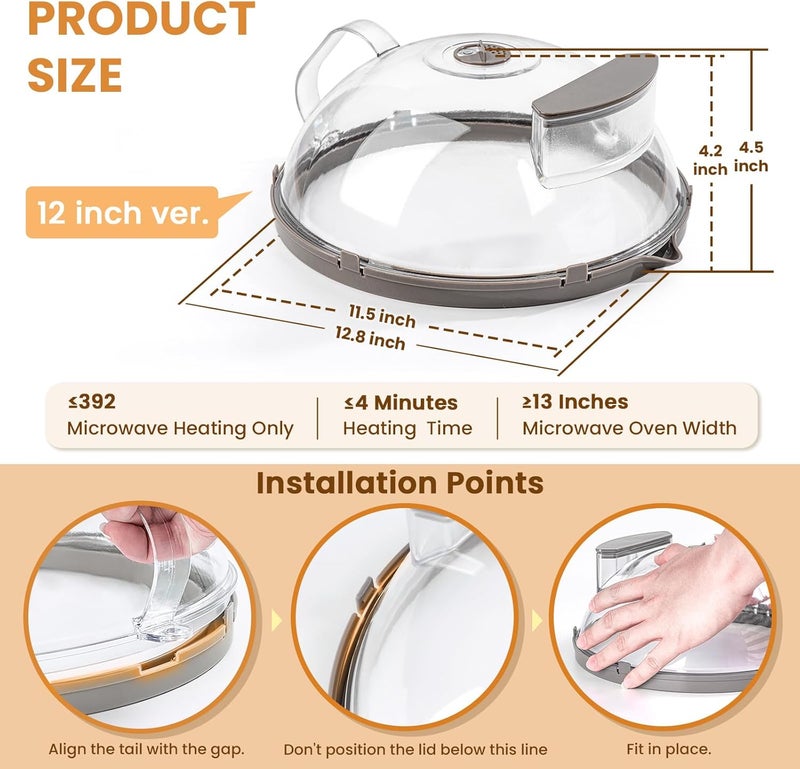 Gracenal 12 Inch Microwave Splatter Cover, Upgraded Microwave Cover for Food with Water Steamer, Integrated Handle, Splatter Guard, Cookware Lid, House Warming Gifts New Home, Grey - Image 5