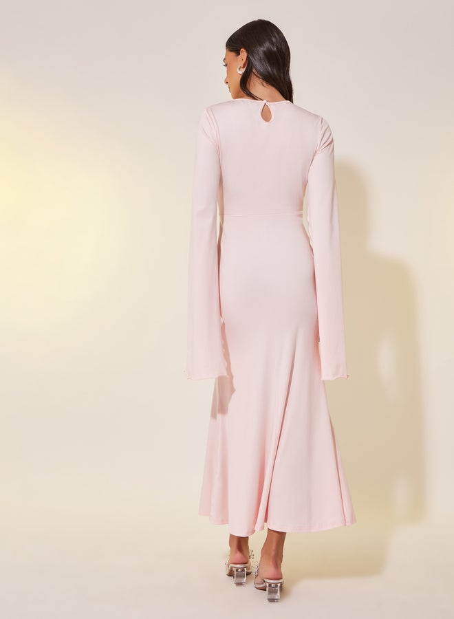 Take Two Solid Cape Sleeves Bodycon Midi Dress - Image 5