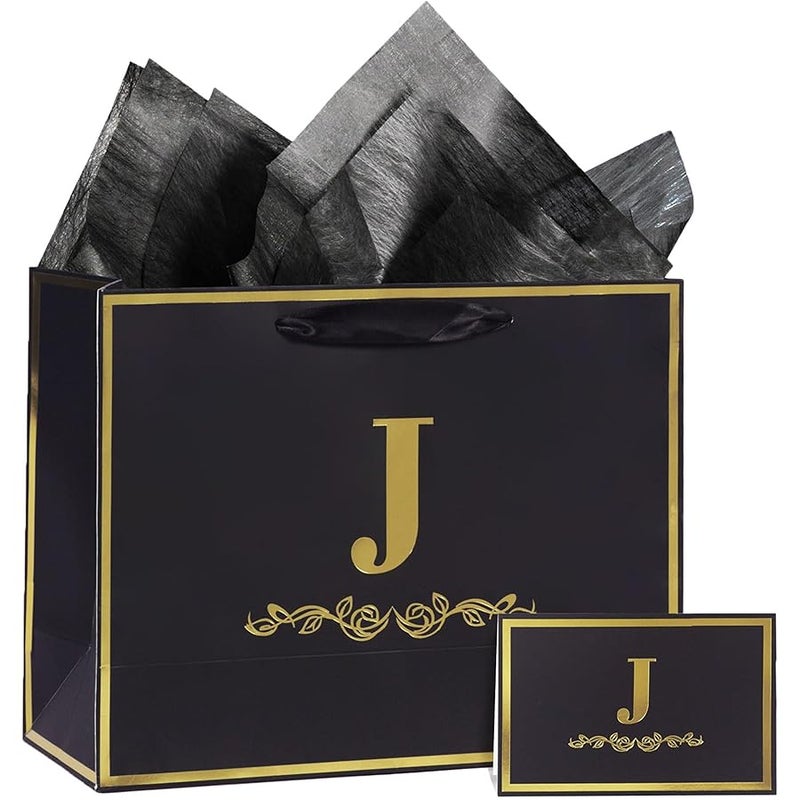 momoake Gift Wrap Bag with Card and Tissue Paper (Letter J) - Image 1