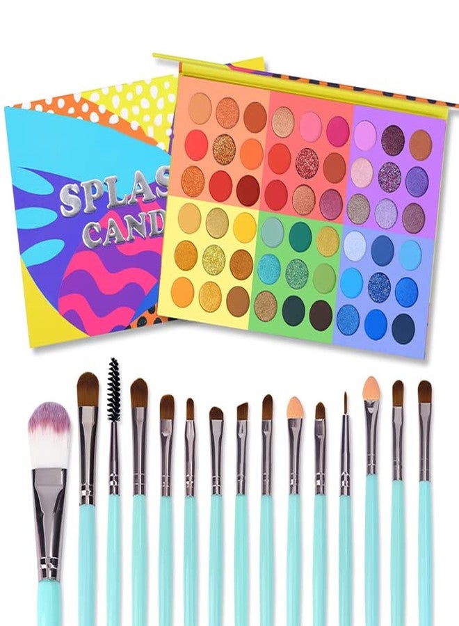 Kira 54 Colors Splashy Candies Eyeshadow Palette + 15pcs Makeup Brush Set Waterproof Easy Blending palette For Women - Image 1