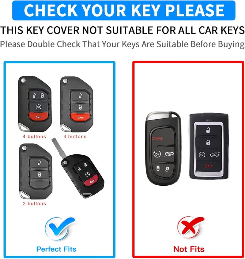 QBUC Jeep Key Fob Cover with Keychain for 2018-2022 Wrangler Gladiator JLU JL Rubicon JT - Blue - Image 2