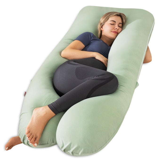 PREGNANCY PILLOW U SHAPED PREGNANCY PILLOWS FOR SLEEPING COOLING 55 INCH MATERNITY PILLOW FOR PREGNANT WOMEN BODY PILLOWS FOR ADULTS RAYON COVER FROM BAMBOO SAGE GREEN