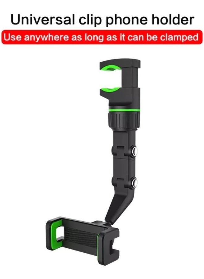DubaiGallery Universal Car Rearview Mirror Phone Holder 360 Degree Rotation Adjustable Arm Strong Clamp Mobile Mount Anti-Vibration Stable Design for GPS Navigation Calls Dashboard Windshield Use - Image 2