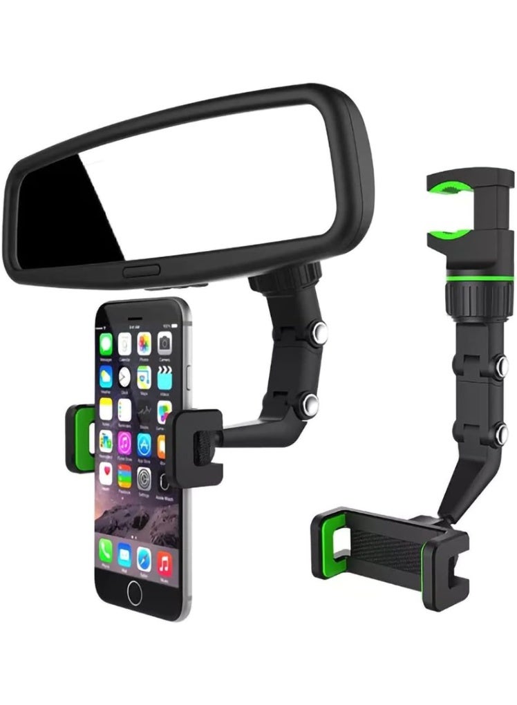 DubaiGallery Universal Car Rearview Mirror Phone Holder 360 Degree Rotation Adjustable Arm Strong Clamp Mobile Mount Anti-Vibration Stable Design for GPS Navigation Calls Dashboard Windshield Use - Image 1