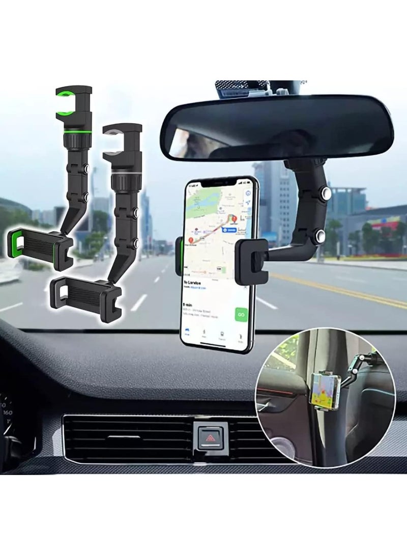 DubaiGallery Universal Car Rearview Mirror Phone Holder 360 Degree Rotation Adjustable Arm Strong Clamp Mobile Mount Anti-Vibration Stable Design for GPS Navigation Calls Dashboard Windshield Use - Image 3