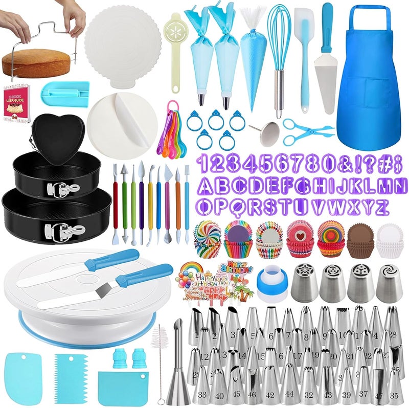 Makmeng 722pcs Cake Decorating Kit - Baking Supplies with Springform Pans, Cake Rotating Turntable, Icing Piping Bags and frosting Tips Set - Cake Decorating Tools for Beginners - Image 1