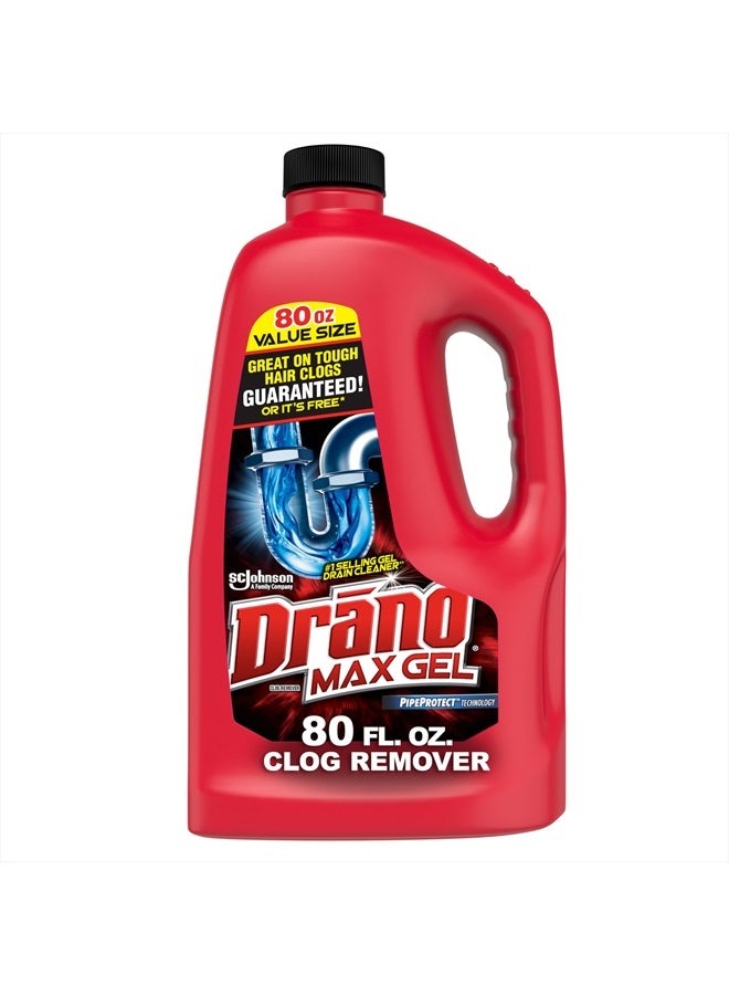 Drano Max Gel Drain Clog Remover and Cleaner for Shower or Sink Drains, Unclogs and Removes Hair, Soap Scum and Blockages, 80 Oz - Image 1