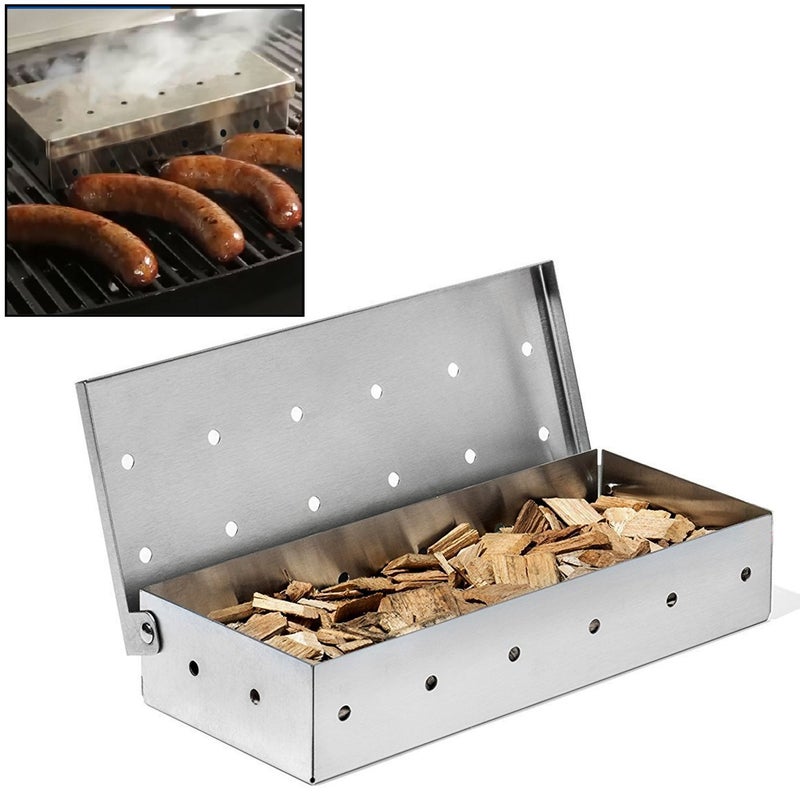 Smoker Box BBQ Wood Chips Smoker Box for Gas or Charcoal Grills Heavy Duty Stainless Steel Barbecue Smoker Box Grill Accessories