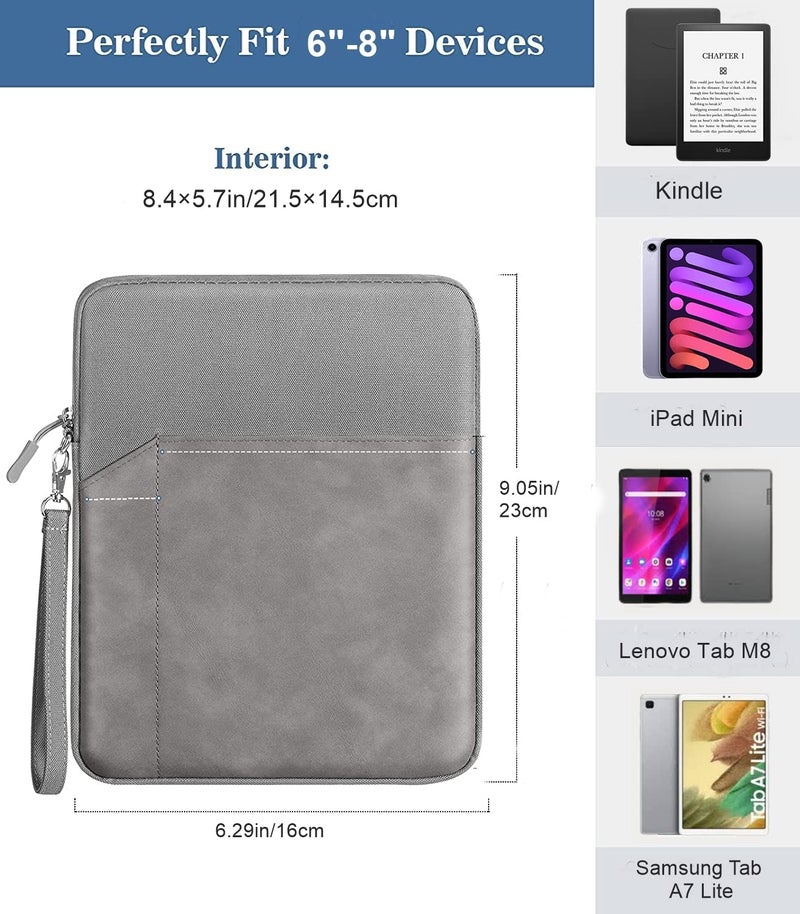 ProElite Polyester Tablet Sleeve Case Cover 6" to 8" for Amazon Kindle 6", Paperwhite 6.8", Kindle Fire, Apple iPad mini 6/5/4/3/2/1, Lenovo M9/M8, Samsung Galaxy A9/A7 Lite Tablet, Dark Grey - Image 2