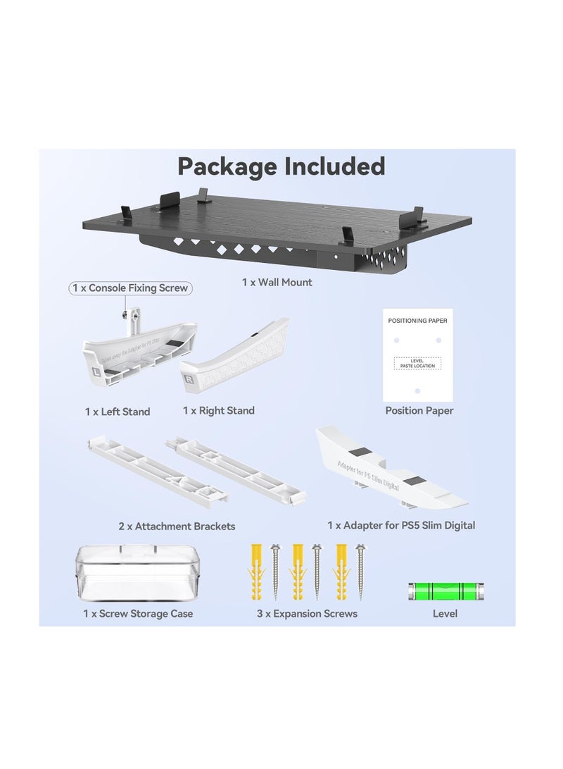 Kosker PS5 Wall Mount Kit Horizontal, PS5 Shelf Wall Mount Horizontal for PS5 Disc & Digital, PS5 Accessories Base Stand, Upgraded Floating PS5 Wall Mount with Screw Fixing  - Image 3