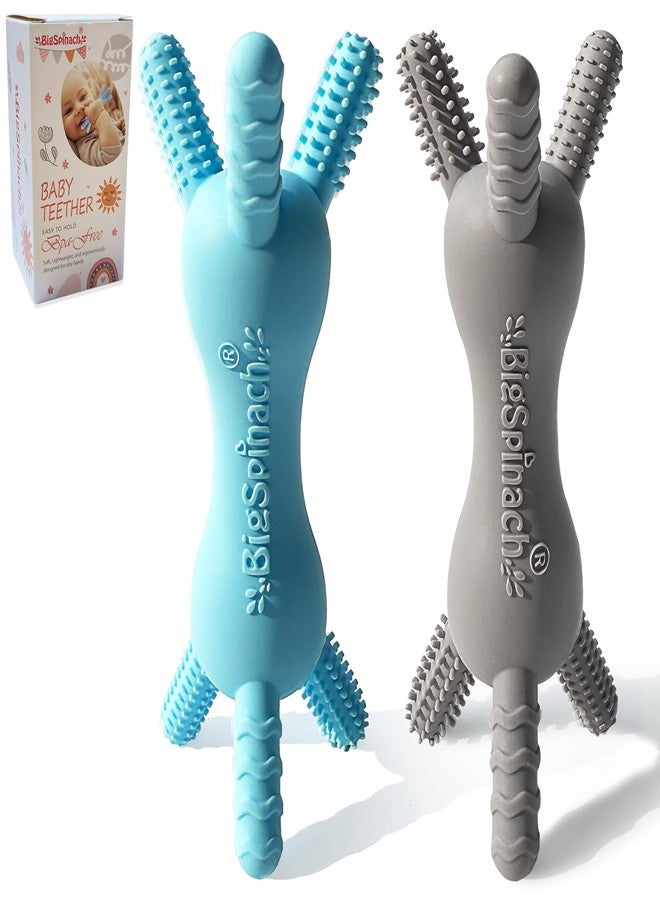 BIGSPINACH 3D Baby Teether, BPA-Free Multi-Texture Silicone Teething Stick Toy,360-Degree Textured Design, Easy-Grip Design for Infants and Toddlers (Grey, 3D) - Image 1