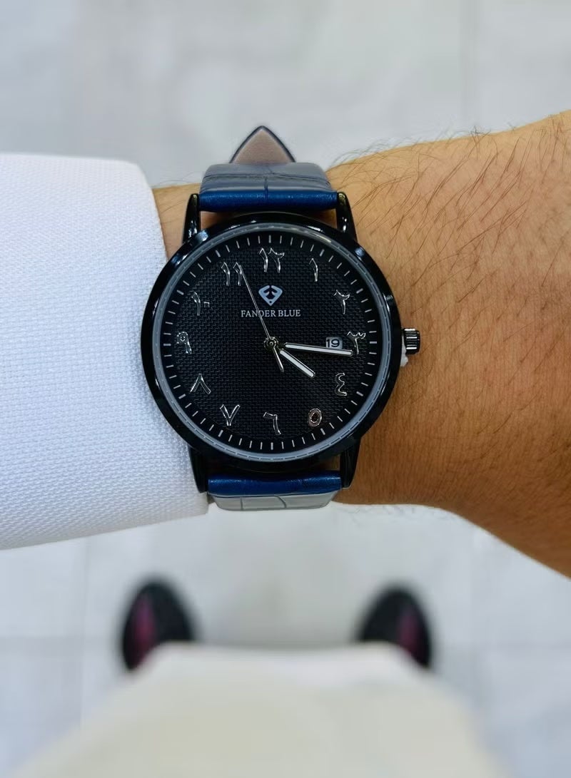 Leather strap watch featuring classic Arabic numerals that is light on the wrist