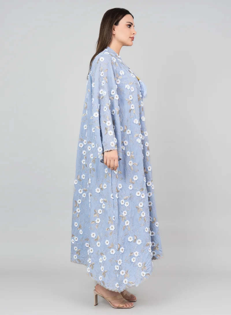 IKKXA Floral Aura Embroidered Jalabiya OMN05 Blue