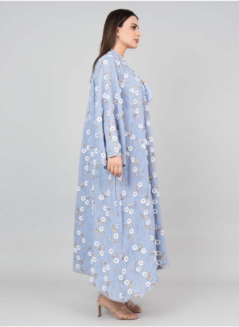 IKKXA Floral Aura Embroidered Jalabiya OMN05 Blue  - Image 3