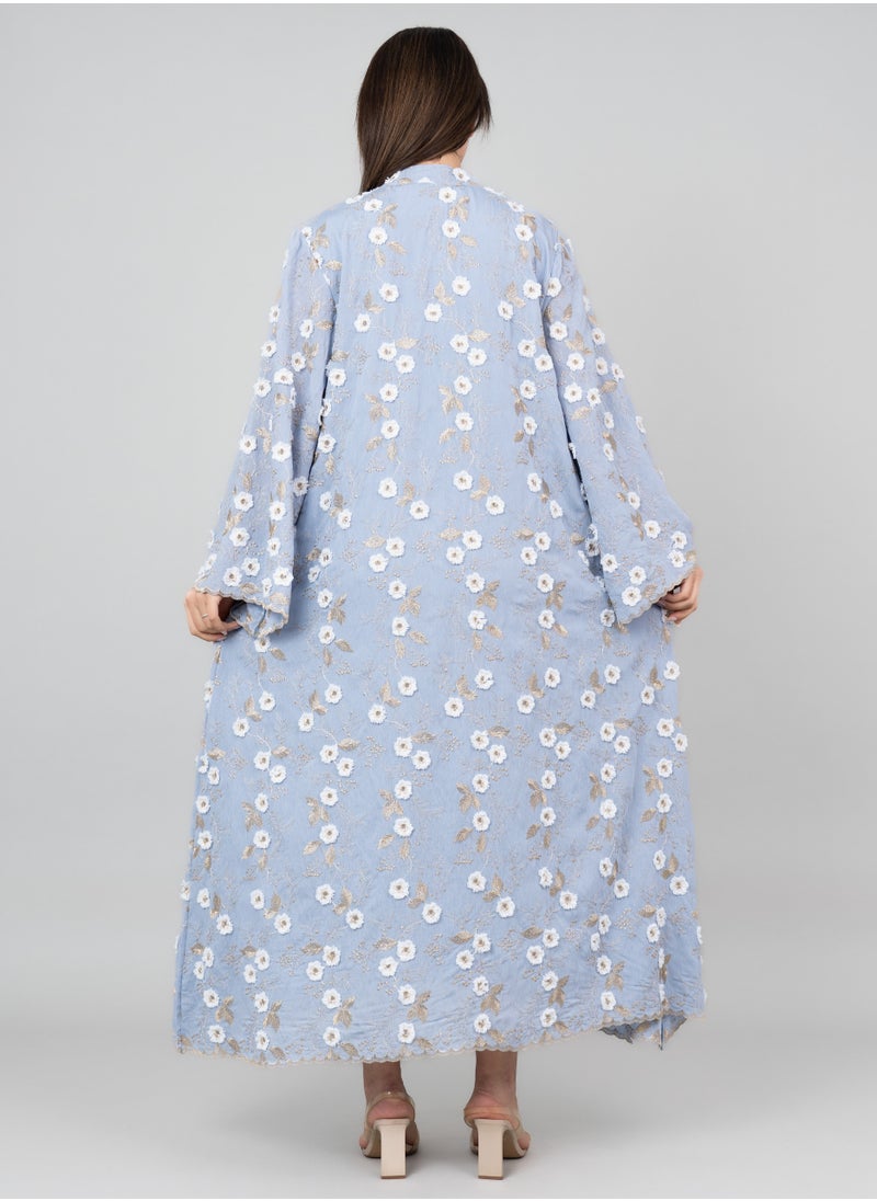 IKKXA Floral Aura Embroidered Jalabiya OMN05 Blue  - Image 2