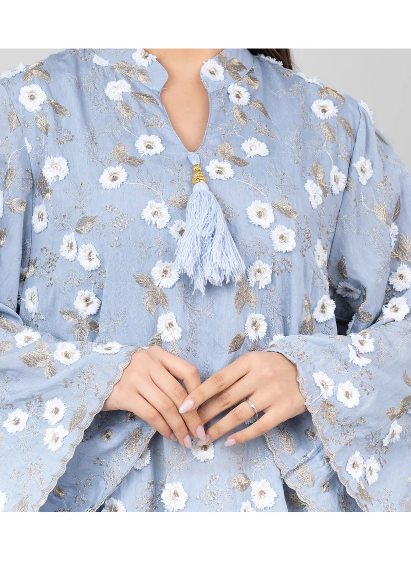 IKKXA Floral Aura Embroidered Jalabiya OMN05 Blue