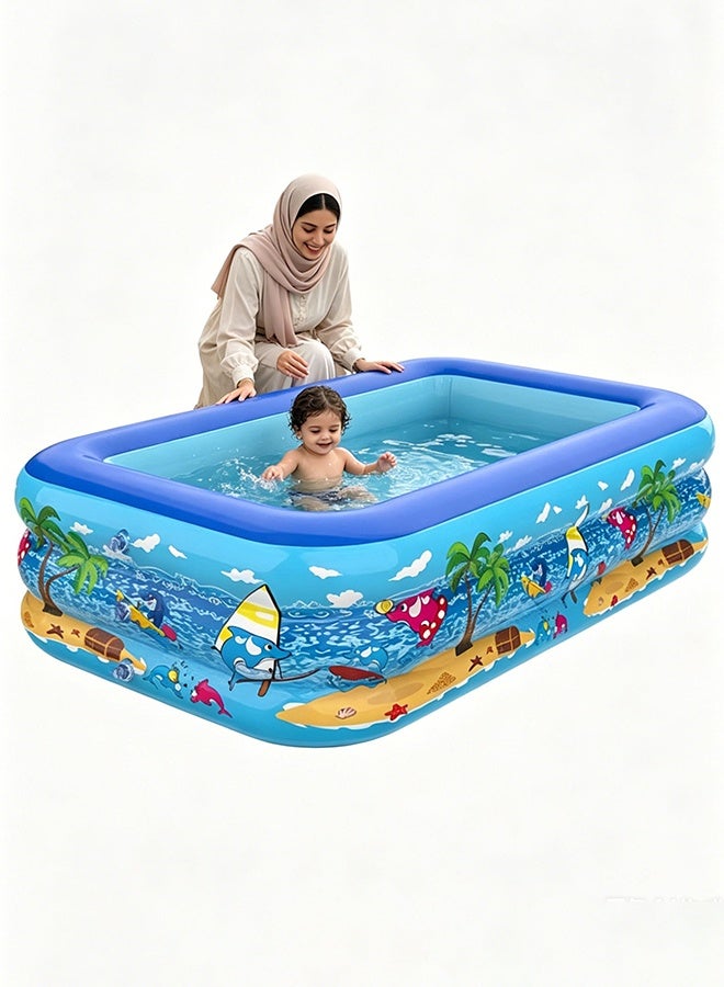 مسبح سباحة قابل للنفخ للأطفال 150x105x50 سم، مسبح أطفال PVC سميك 3 طبقات بقاعدة فقاعية مرنة، خالٍ من BPA، مسبح لعب مائي خارجي للحدائق والصيف - Image 1