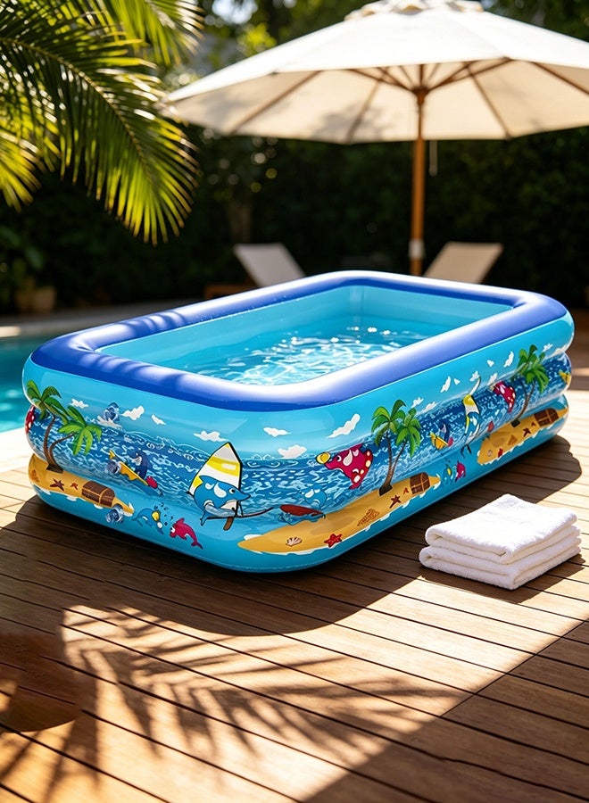 مسبح سباحة قابل للنفخ للأطفال 150x105x50 سم، مسبح أطفال PVC سميك 3 طبقات بقاعدة فقاعية مرنة، خالٍ من BPA، مسبح لعب مائي خارجي للحدائق والصيف - Image 1