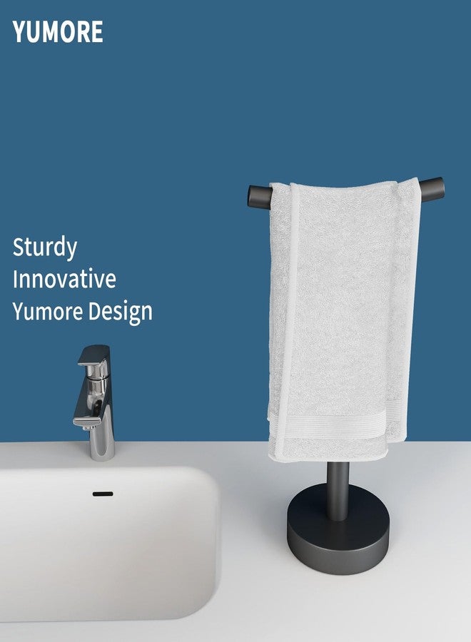 YUMORE Hand Towel Holder Stand for Bathroom & Kitchen, Freestanding T-Shape Fingertip Towel Rack with Anti-Scratch Weighted Base, Matte Black - Image 2