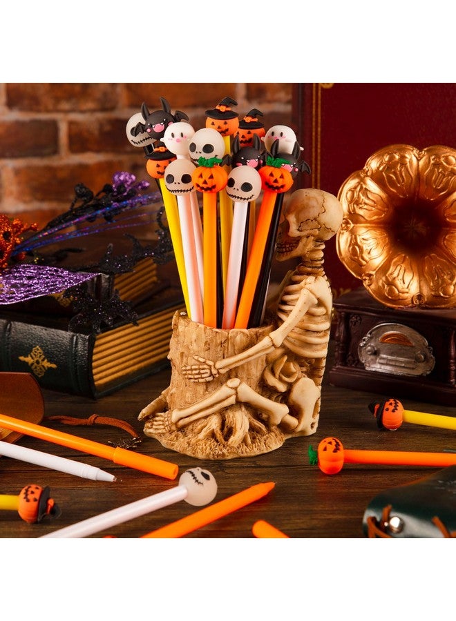FFNIU 30 Pcs Halloween Pens, Pumpkin Skull Heads Ghost Bat Shape Pens, 0.5 MM Bulk Black Rollerball Pen for Halloween Thanksgiving Party Supplies School Office - Image 2