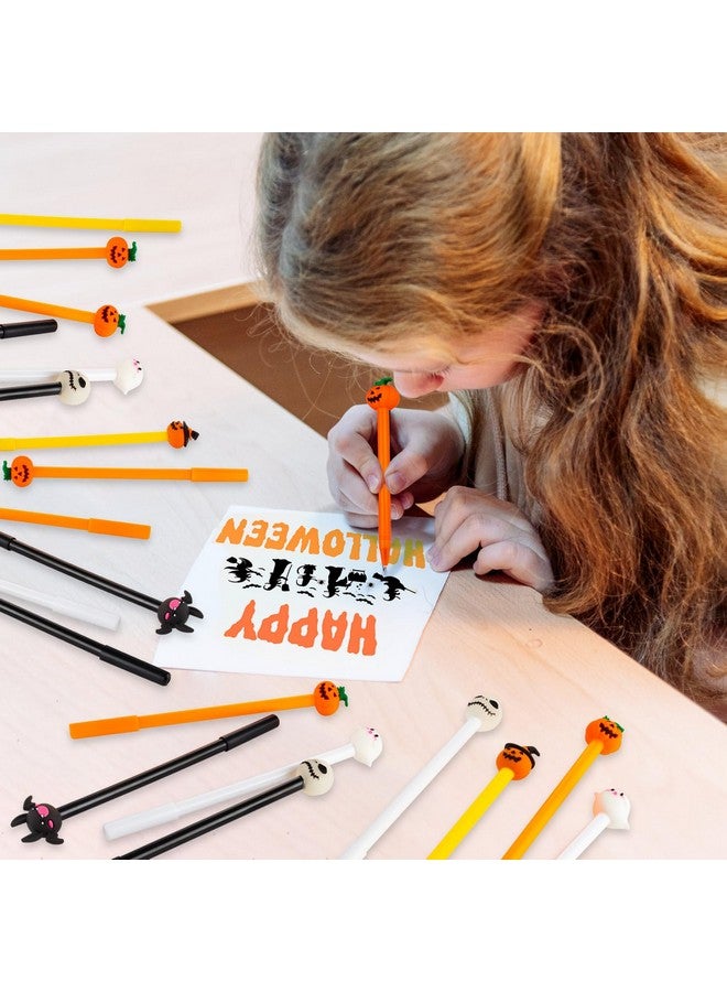 FFNIU 30 Pcs Halloween Pens, Pumpkin Skull Heads Ghost Bat Shape Pens, 0.5 MM Bulk Black Rollerball Pen for Halloween Thanksgiving Party Supplies School Office - Image 4