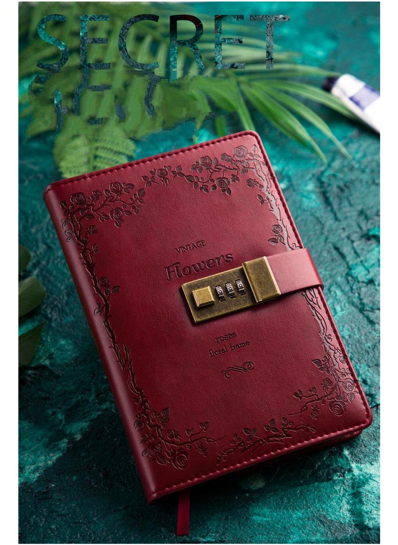 Generic - PU Leather Cover European Vintage Style Lock Journal Dark Red - Image 1