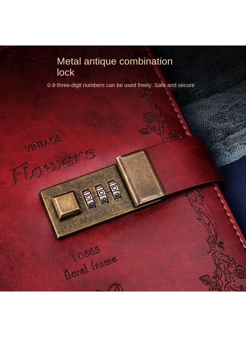 Generic - PU Leather Cover European Vintage Style Lock Journal Dark Red - Image 1