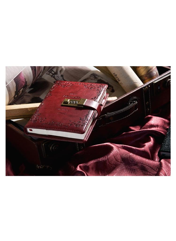 Generic - PU Leather Cover European Vintage Style Lock Journal Dark Red - Image 1