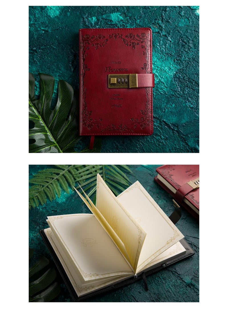 Generic - PU Leather Cover European Vintage Style Lock Journal Dark Red - Image 1