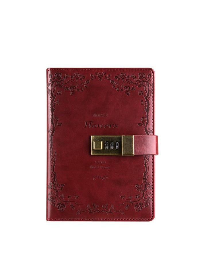 Generic - PU Leather Cover European Vintage Style Lock Journal Dark Red - Image 1