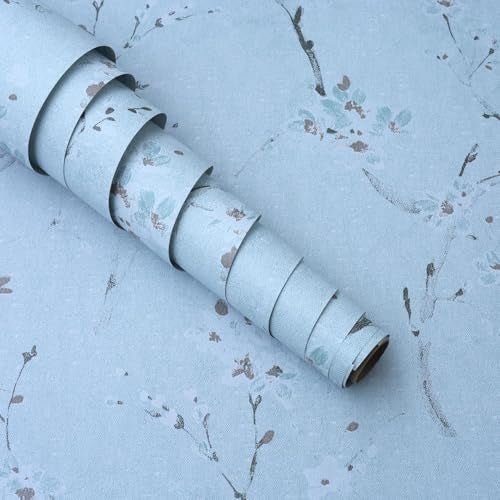 HOMEMATES Peel and Stick Wallpaper Modern Contact Paper Wall Stickers DIY Floral Self Adhesive Decal, Living Room, Bedroom, Office (45 x 304cm) (Blue Cherry Flower) - Image 1