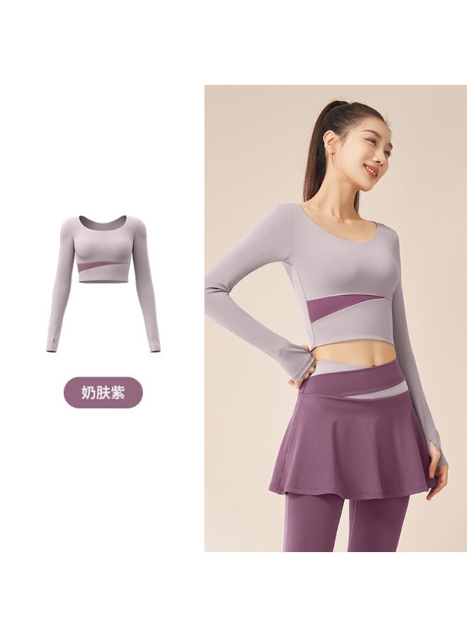 Color Matching Long-sleeved Yoga Suit  Nude Feeling Tight And Thin Sports Running Fitness Suit Women - Image 1