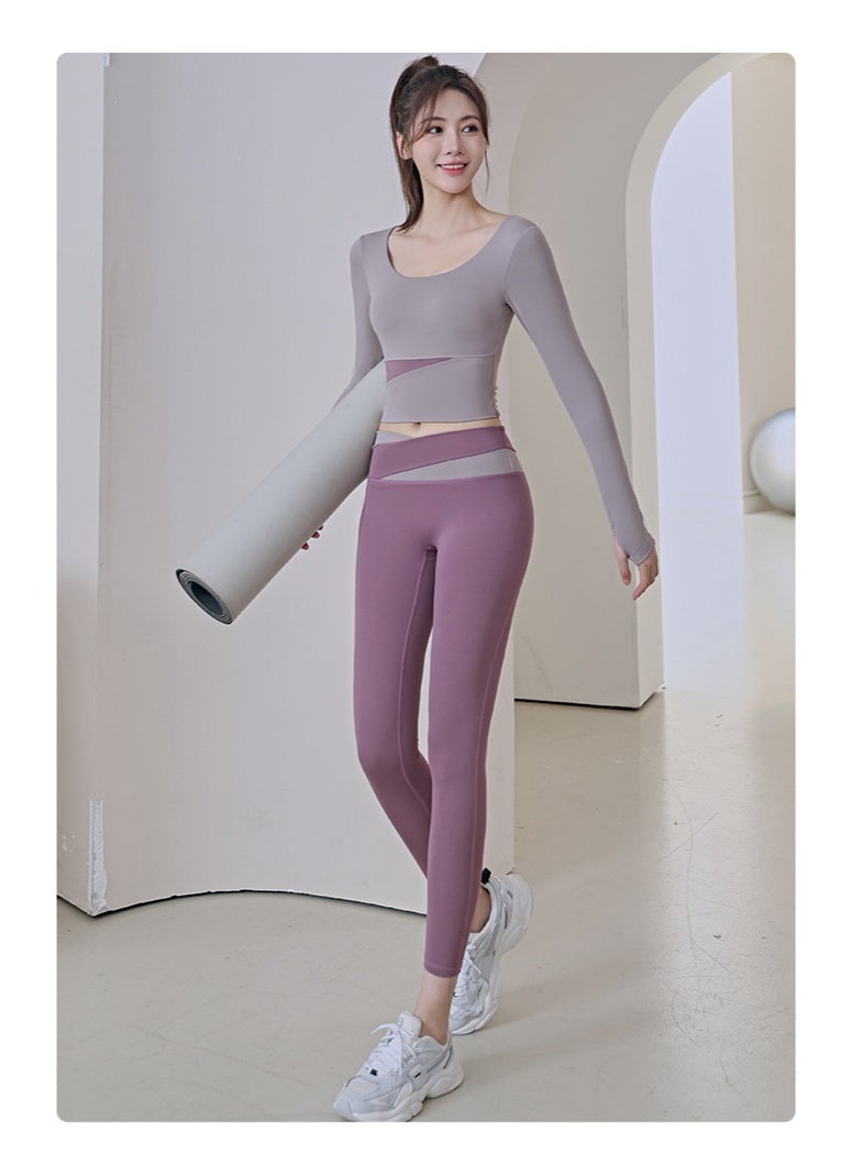 Color Matching Long-sleeved Yoga Suit  Nude Feeling Tight And Thin Sports Running Fitness Suit Women - Image 2