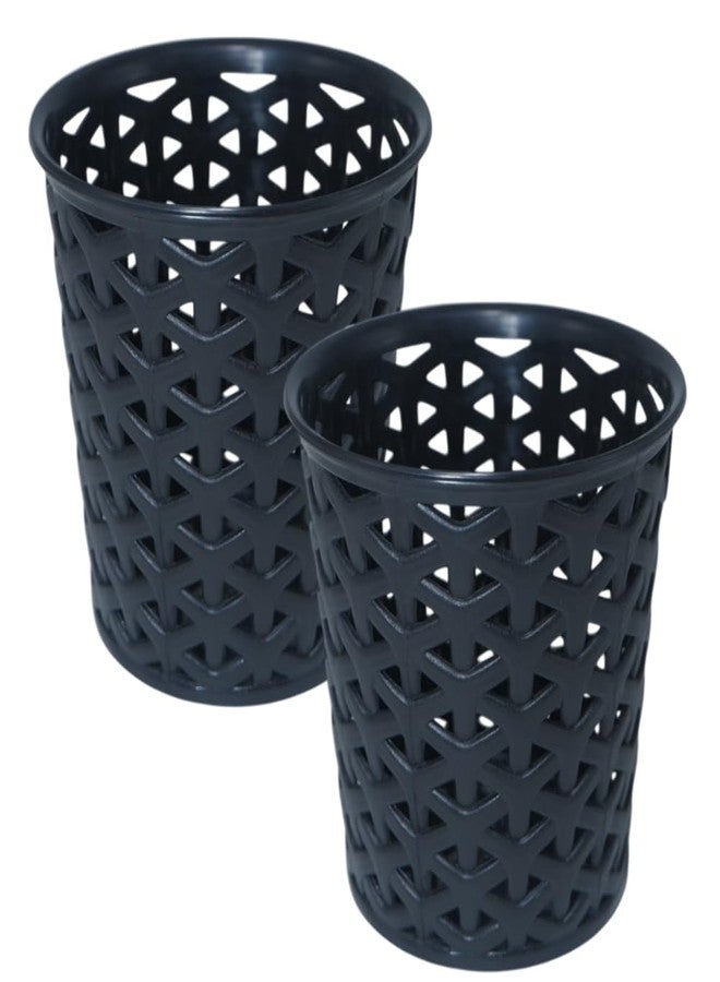 MORVI Linea Small Round Plastic Multipurpose Organizer For Kitchen, Bathroom, Salon, Office|Stationery,Cutlery,Pen,Makeup Brushes Holder|Hanging Toothbrush Stand |Pack Of 2 | BLACK - Image 1