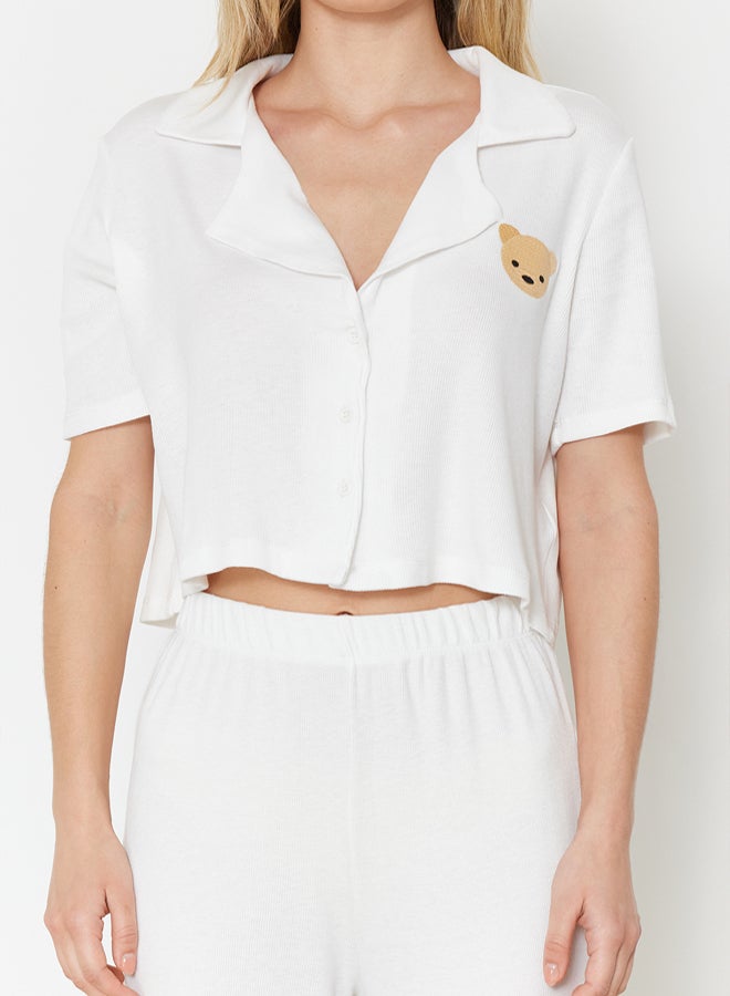 trendyol Ecru Teddy Bear Ribbed Knitted Pajama Set - Image 4