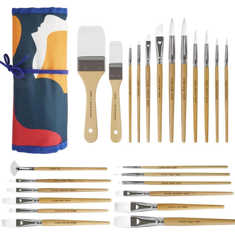 CONDA Paint Brushes Set of 24 Different Shapes Artist Brushes Professional Painting Brushes for Oil, Acrylic Canvas and Watercolor Painting (Color) - Image 1