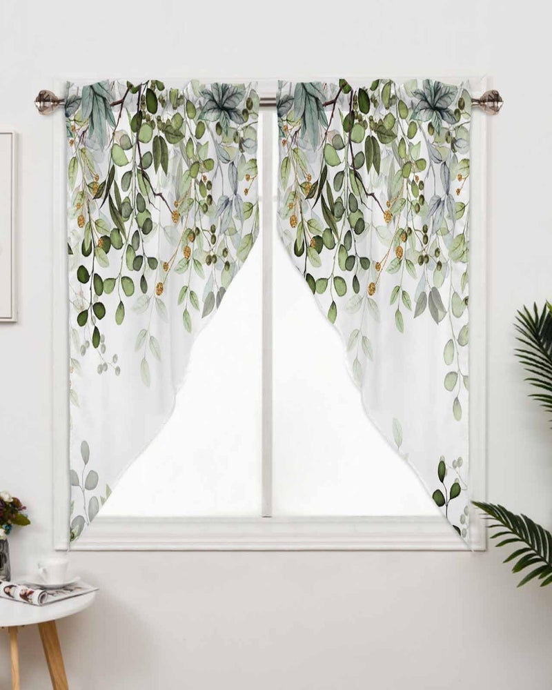 AYTTBIS Sage Green Eucalyptus Swag Curtain Valance for Windows,Watercolor Leaves Window Treatments Short Swag Topper for Kitchen Windows Bathroom Bedroom,28 x 36 Inch - Image 3